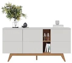Balcão Aparador Buffet Rebeca C05 Off White/Freijó - Mpozenato