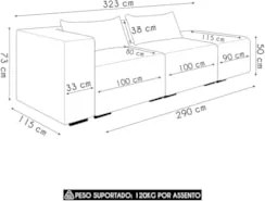 Sofá 4 Lugares 323cm Com Puff Direito Fay Veludo Bordo Z55 - Mpozenato