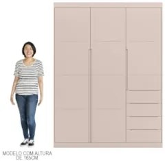 Guarda Roupa Infantil 3 Portas 4 Gavetas Lua Z39 Rose - Mpozenato
