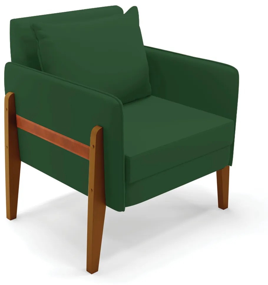Poltrona Lana Veludo Base de Madeira D03 - D'Rossi  - Verde