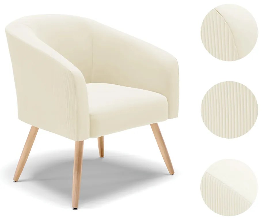 Poltrona Decorativa Pé Palito Natural Stella Cotelê Ext/Veludo D03 - D'Rossi - Off White