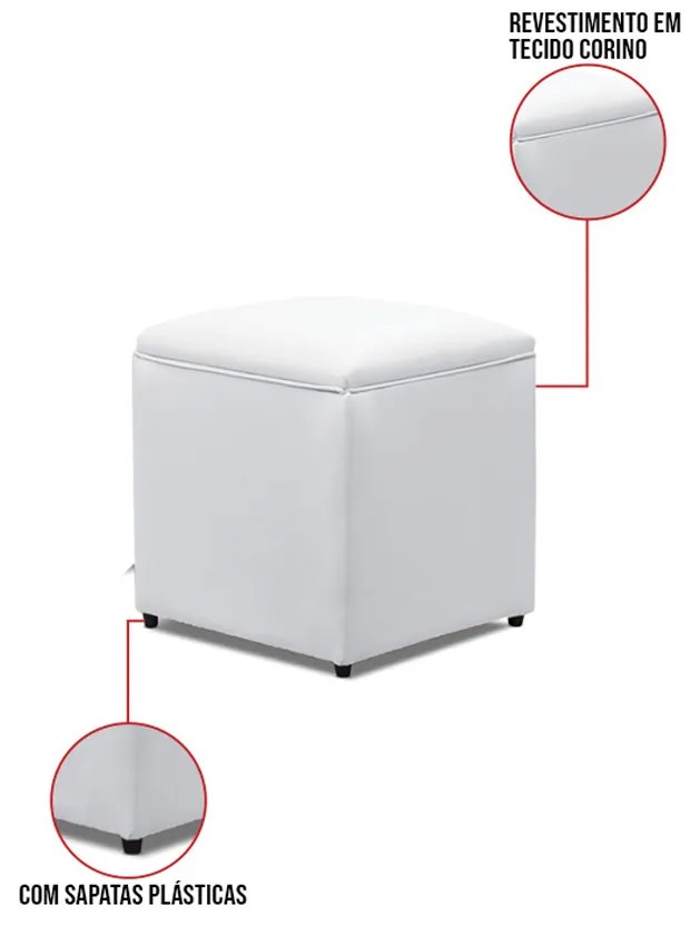 Puff Decorativo Quadrado para Sala Lígia Sintético E03 - D'Rossi - Branco