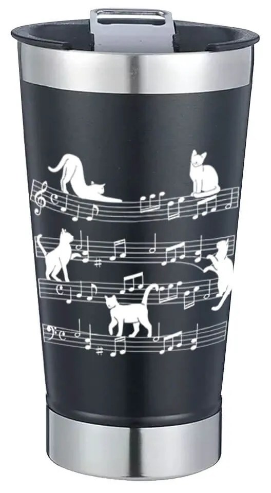 Copo Térmico Gato Musical Preto Com Tampa e Abridor Chopp