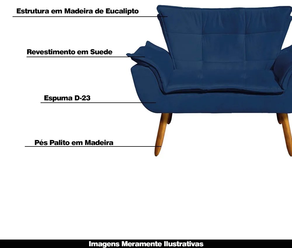 Poltrona Namoradeira Pés Palito Charger Suede Azul Marinho G19 - Gran Belo