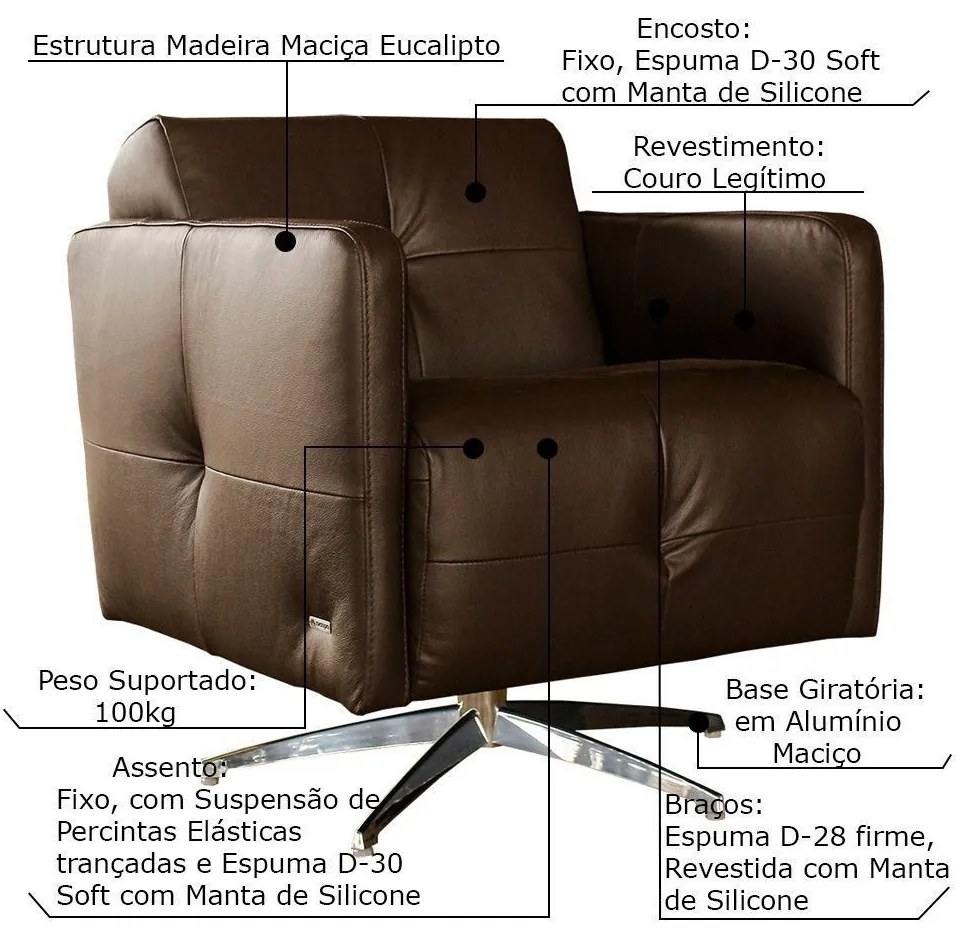 Kit 4 Poltronas Giratória para Sala de Estar Astana Couro Capucino G40 - Gran Belo