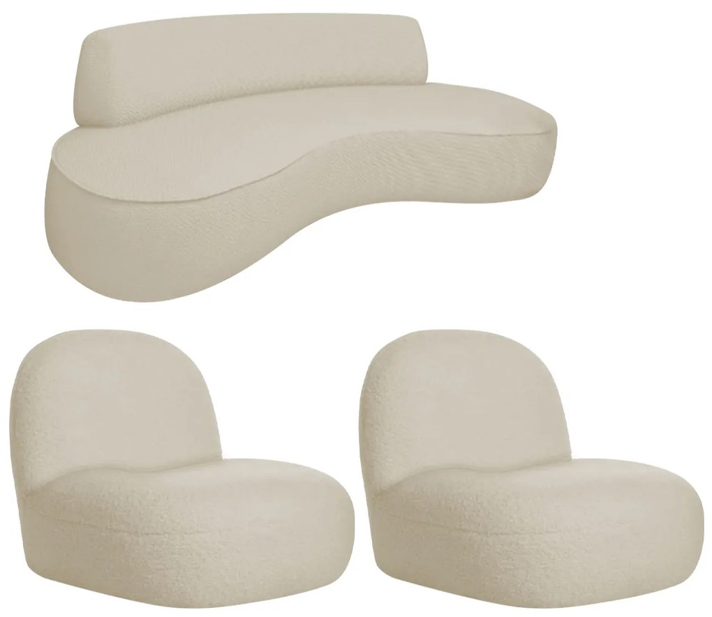 Sofá Curvo 120cm 2 Lugares e 2 Poltronas Amsterdã Bouclé - ADJ Decor