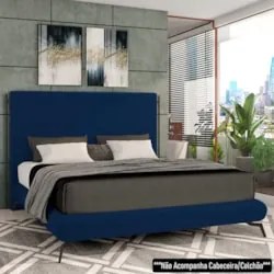 Cama Queen Base Box 158x198cm Pés de Ferro Cold Z37 Veludo Azul - Mpoz