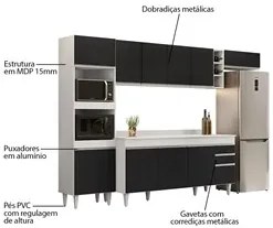 Armário de Cozinha Modulada 5 Peças CP17 Balcão com Tampo Branco/Preto