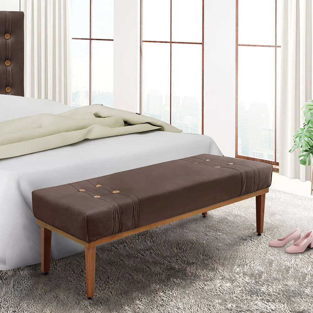 Divã Recamier Banco Base Madeira para Quarto Gênova 90cm Veludo S04 - D'Rossi - Marrom