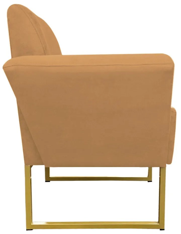 Poltrona Dora Suede Base Metálica Dourado D'Rossi - Caramelo Sisal