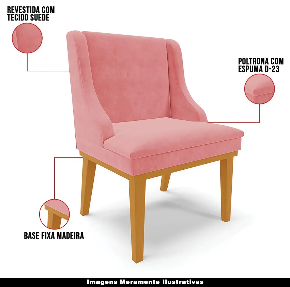 Cadeira Decorativa Sala de Jantar Base Fixa de Madeira Firenze Suede Rose/Castanho G19 - Gran Belo