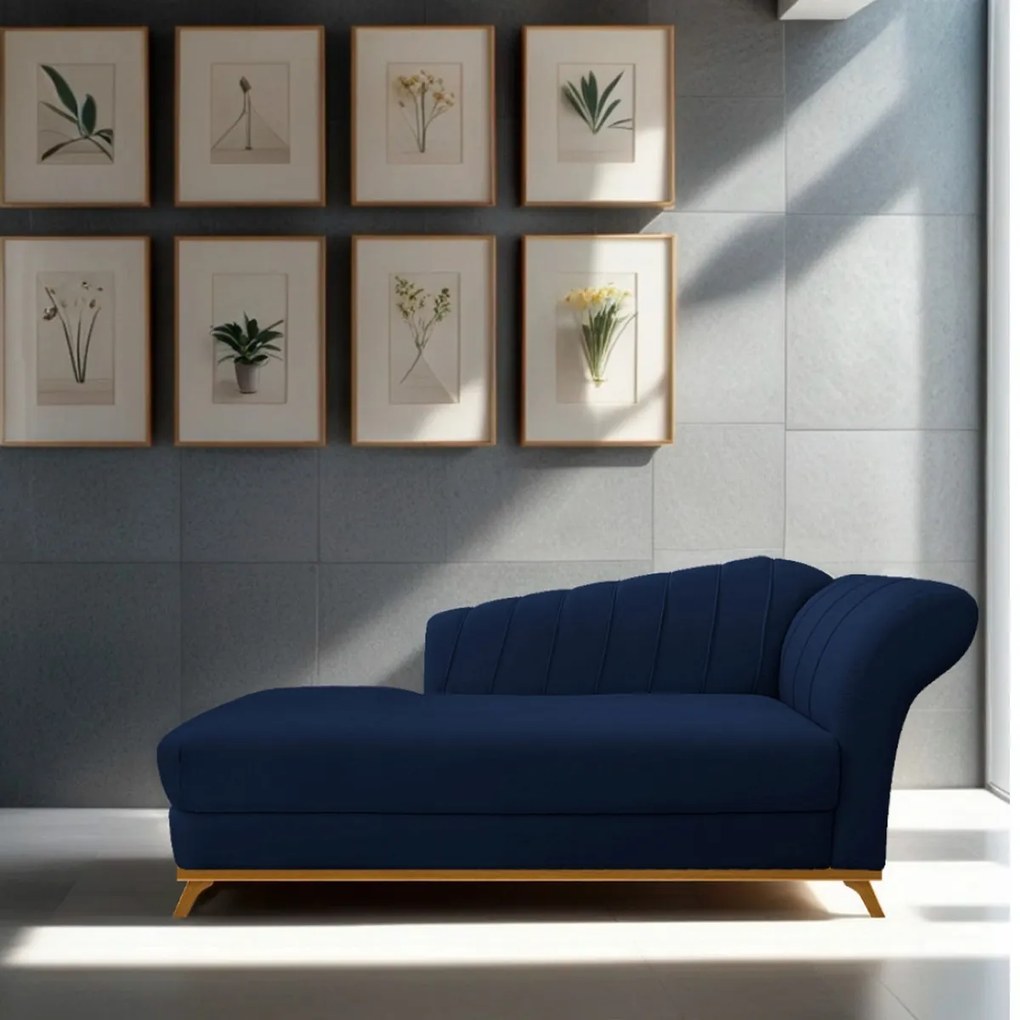 Recamier Vanessa 185cm Lado Esquerdo Suede Azul Marinho - ADJ Decor