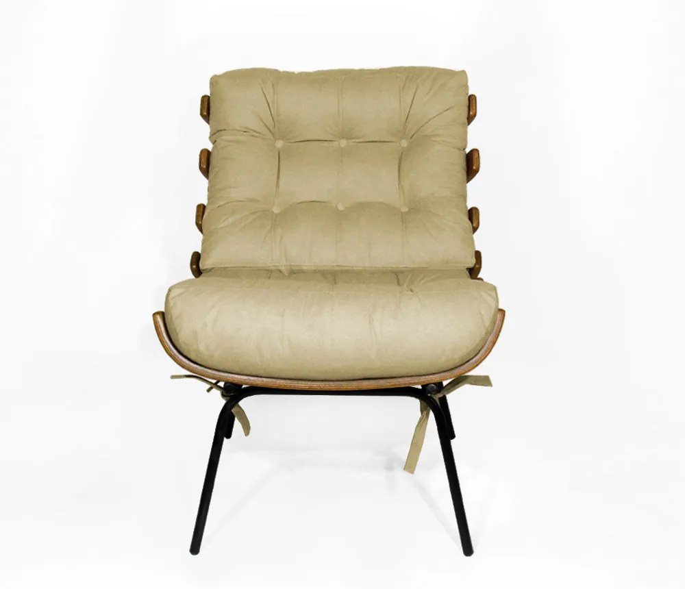 Kit 2 Poltronas Decorativa Costela Com Puff Costela Suede  Nude
