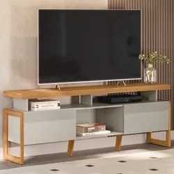 Rack Bancada de TV 70 Polegadas 2 Portas Agata L06 Nature/Off White -