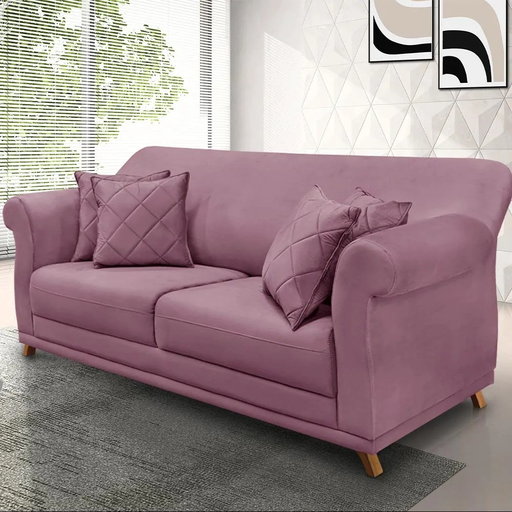 Sofá Decorativo 180cm 2 Lugares com 4 Almofadas Armstrong Veludo Uva G63 - Gran Belo
