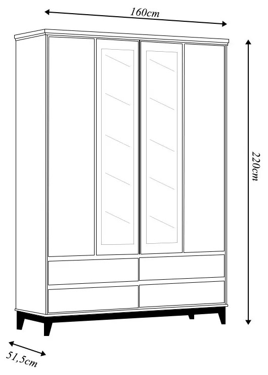 Guarda Roupa MDF 4 Portas Cullen 4 Gavetas OffWhite/Freijó G74 - Gran Belo
