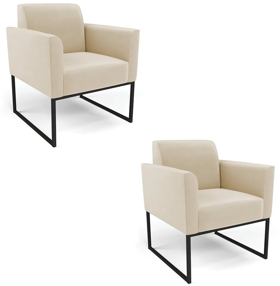 Kit 2 Poltronas Base Industrial Preto Marisa Suede - Bege