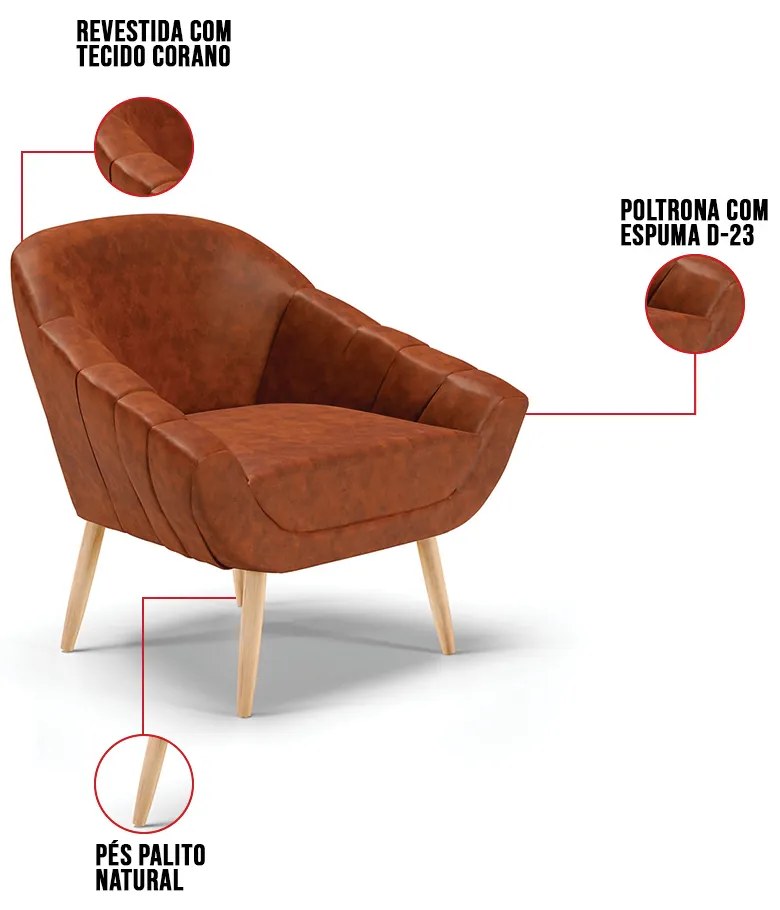 Poltrona Giovana Corano Pés Palito Natural D03 - D'Rossi - Nozes