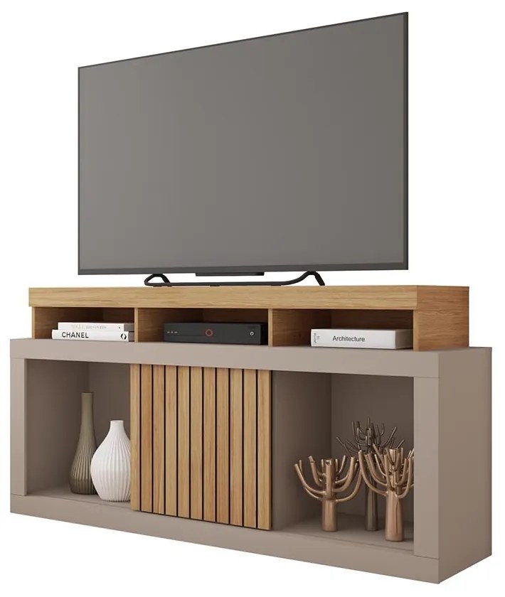 Rack TV 55 Pol 136cm Bancada com Rodízio Sala Lyara C01 - D'Rossi - Buriti/Fendi