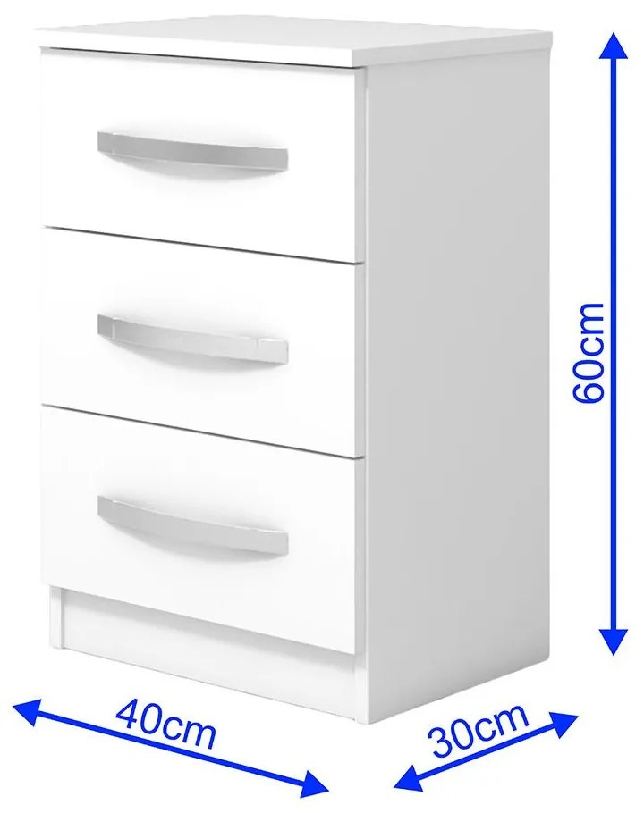Mesa de Cabeceira 3 Gavetas Quarto Design Domus Branca
