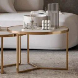 Mesa de Centro Pés Metálicos Kit 2 Thor Off/Dourado E05     - Mpozenat