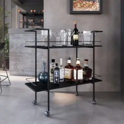 Carrinho Bar Industrial 2 Prateleiras 90cm Artho Preto Z54  - Mpozenat