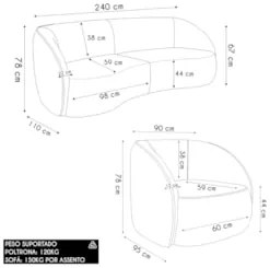Sofá 3 Lugares Orgânico 240cm e Poltrona Zion Z32 Sintético Caramelo -