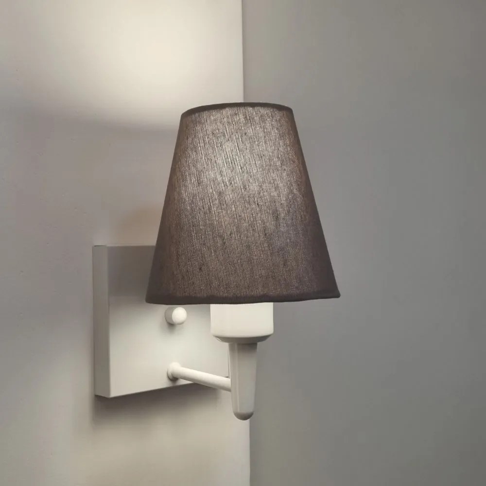 Arandela Quadrada Md-2034 Branco Cúpula em Tecido Cone Cinza Escuro - Bivolt