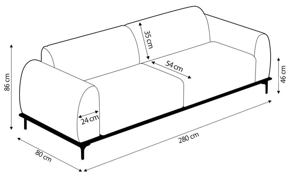 Sofá 3 Lugares Sala de Estar Bipartido Base de Madeira Euro 280 cm PU Preto G15 - Gran Belo