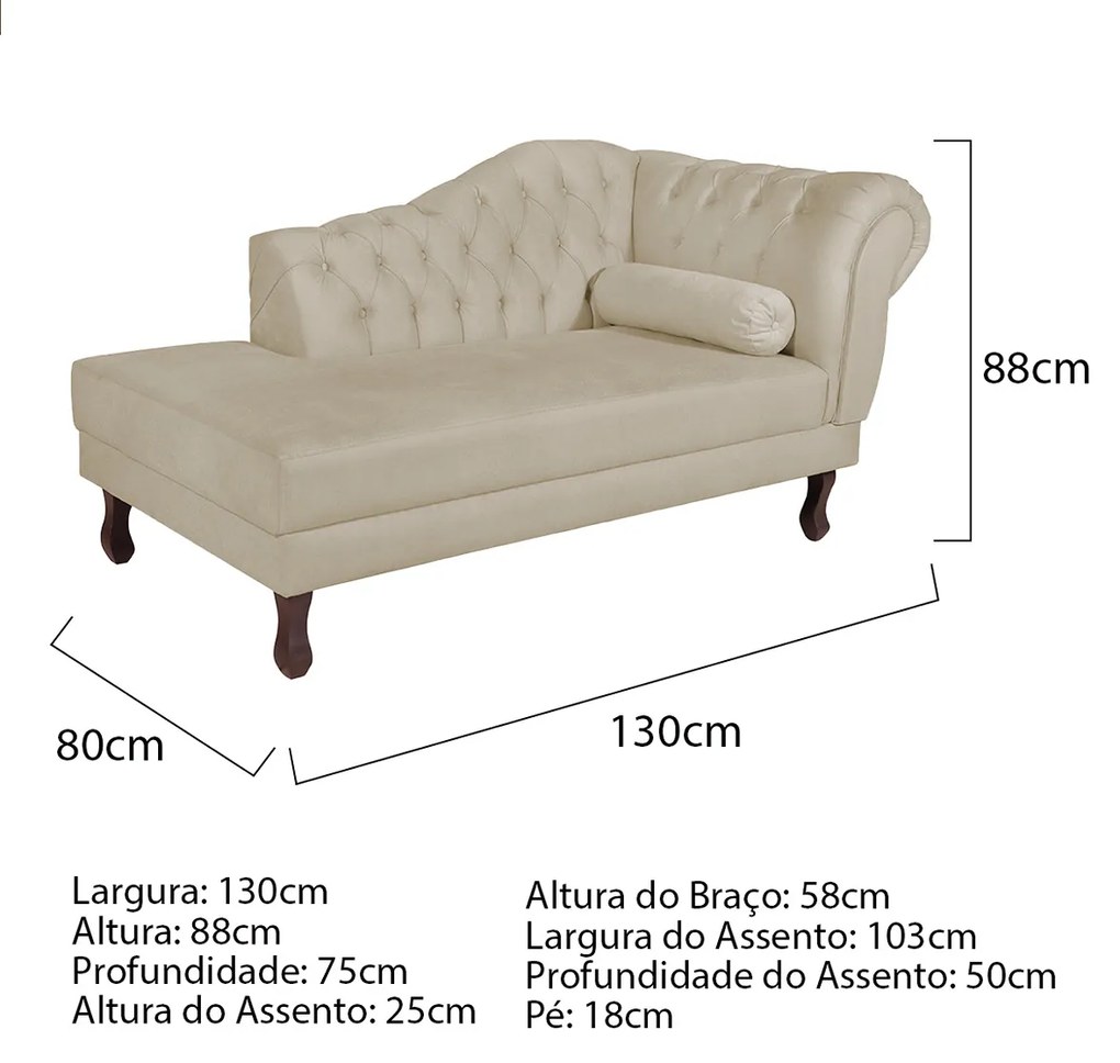 Diva Recamier Diana 130cm Lado Esquerdo Corano - ADJ Decor
