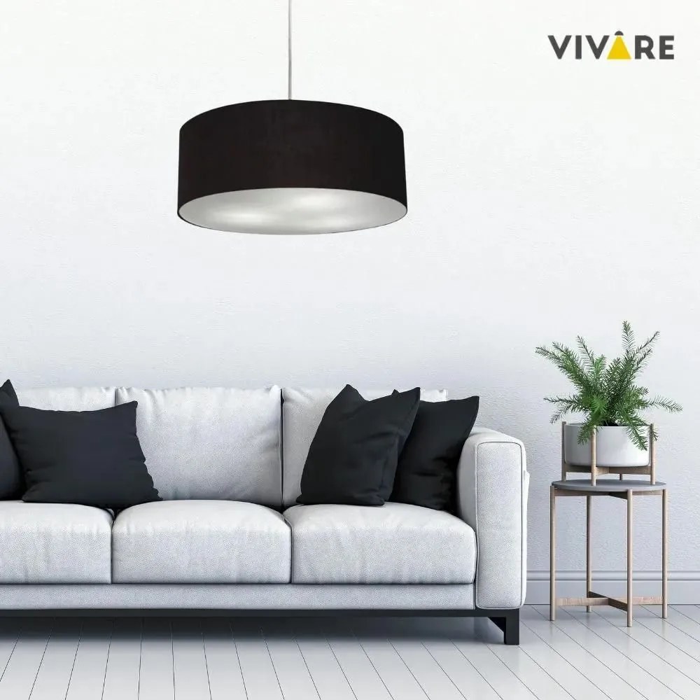 Lustre Pendente Cilíndrico Md-4079 Cúpula em Tecido 60x21cm Preto - Bivolt