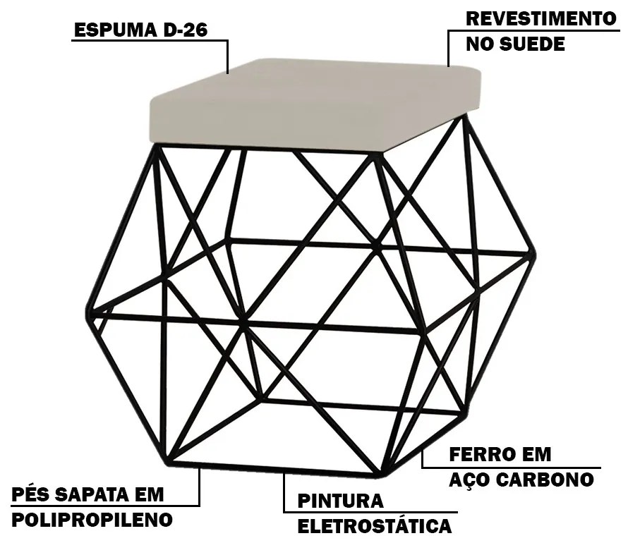 Puff Decorativo Sala de Estar Base Preto Trixie Suede Bege G41 - Gran Belo