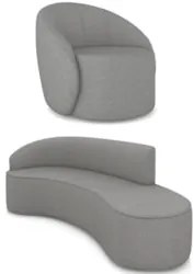 Sofá 4 Lugares 220cm Wendi e Poltrona Steve Linho Grafite I01 - Mpoze