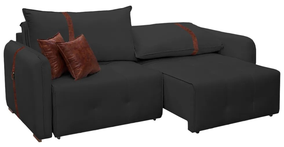 Sofá-Cama 2,30 m Retrátil e Reclinável 2 Lugares Elegance - Veludo Preto