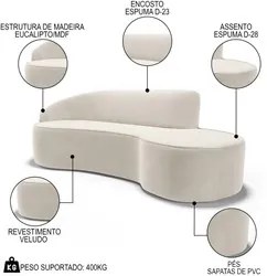 Sofá Living  4 Lugares 280cm Braço Esquerdo Mozart D06 Veludo Bege - M