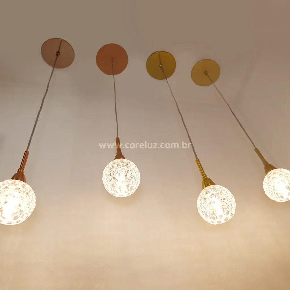 Pendente Amora Vidro Cristal Ø8X17Cm Alumínio 1Xg9 - Qimporta Pd2301 (COBRE BRILHO)