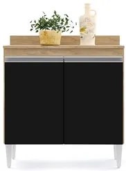 Balcão Gabinete 80cm 2 Portas Hawai Castanho/Preto - Lumil Móveis