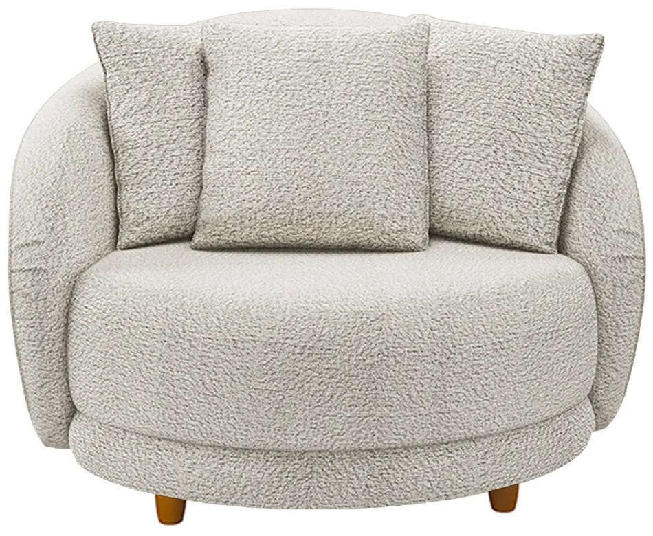 Poltrona Galáxia Pés Madeira Base Fixa com Almofadas Boucle Branco G45 - Gran Belo