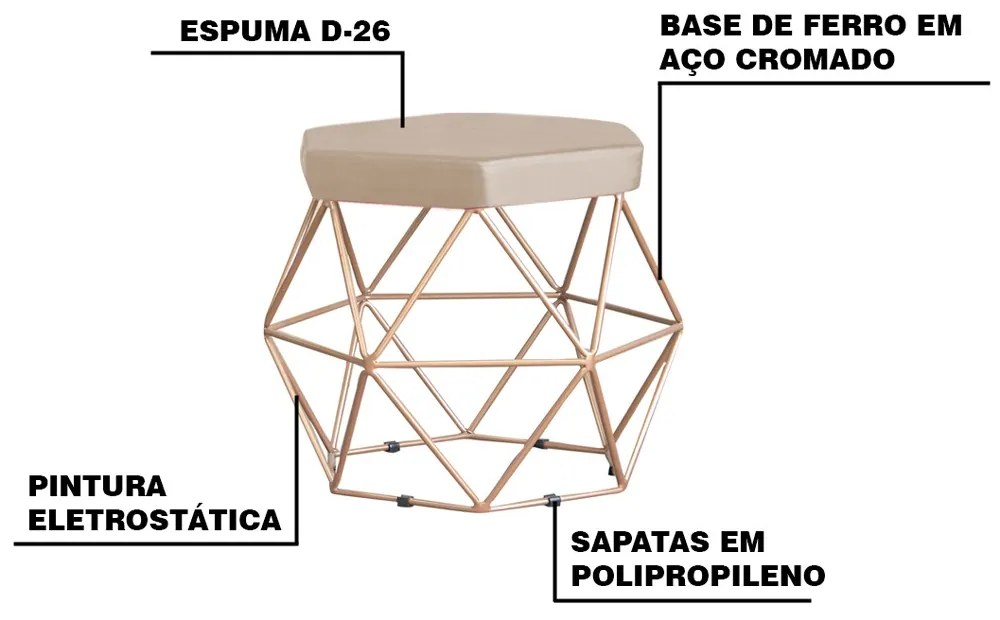 Puff Decorativo Base Gold Elsa Suede Bege G41 - Gran Belo