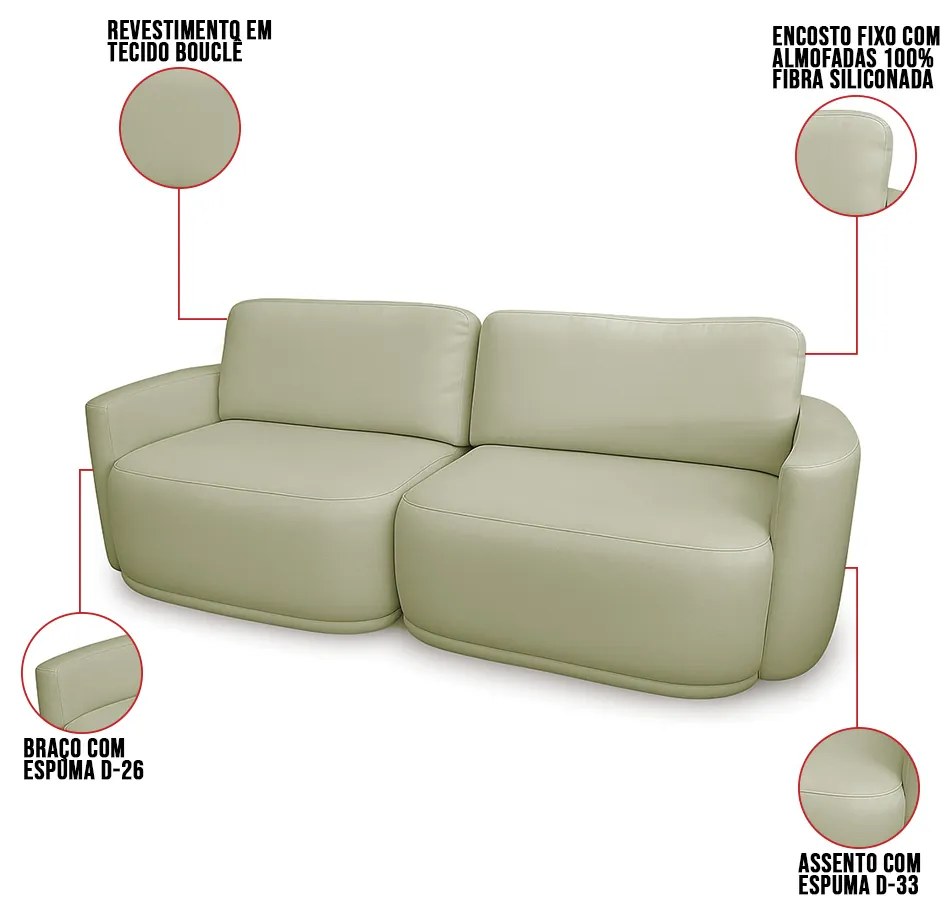 Sofá 2 Lugares Orgânico 194cm Modulado para Sala Brumma Bouclê  K01 - D'Rossi - Verde