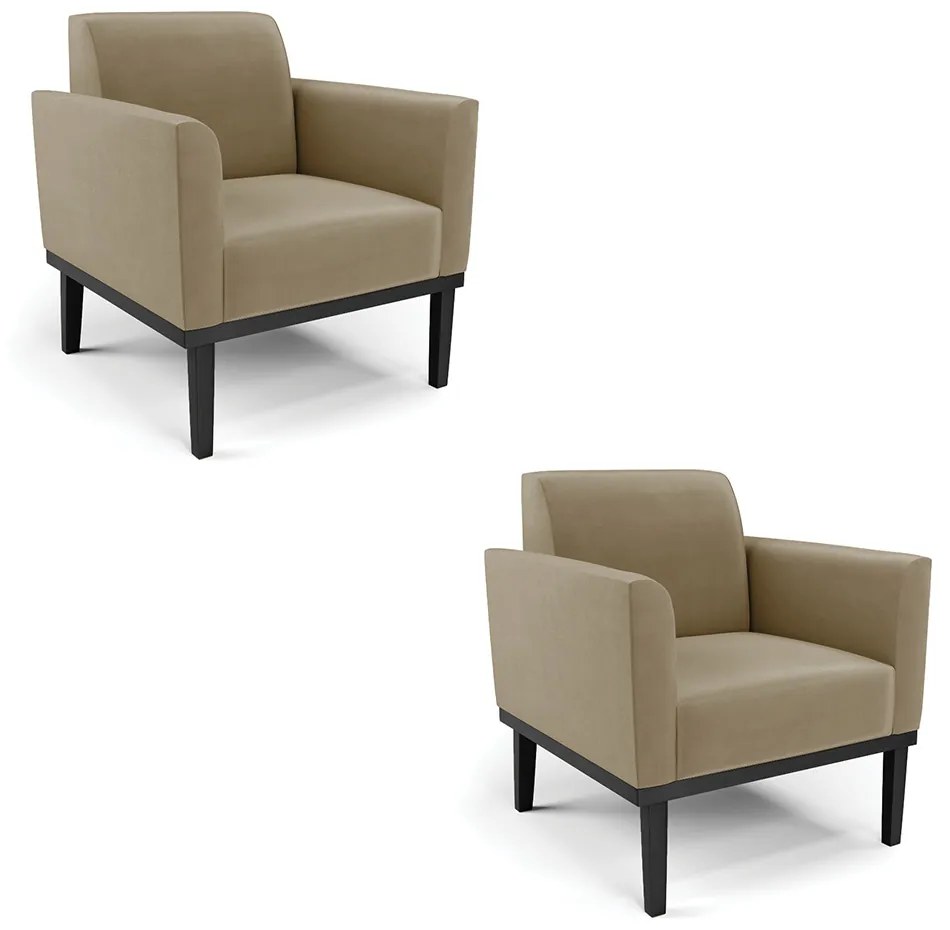 Kit 2 Poltronas Decorativas Isabella Pés Fixo em Madeira Preto Suede Nude G19 - Gran Belo