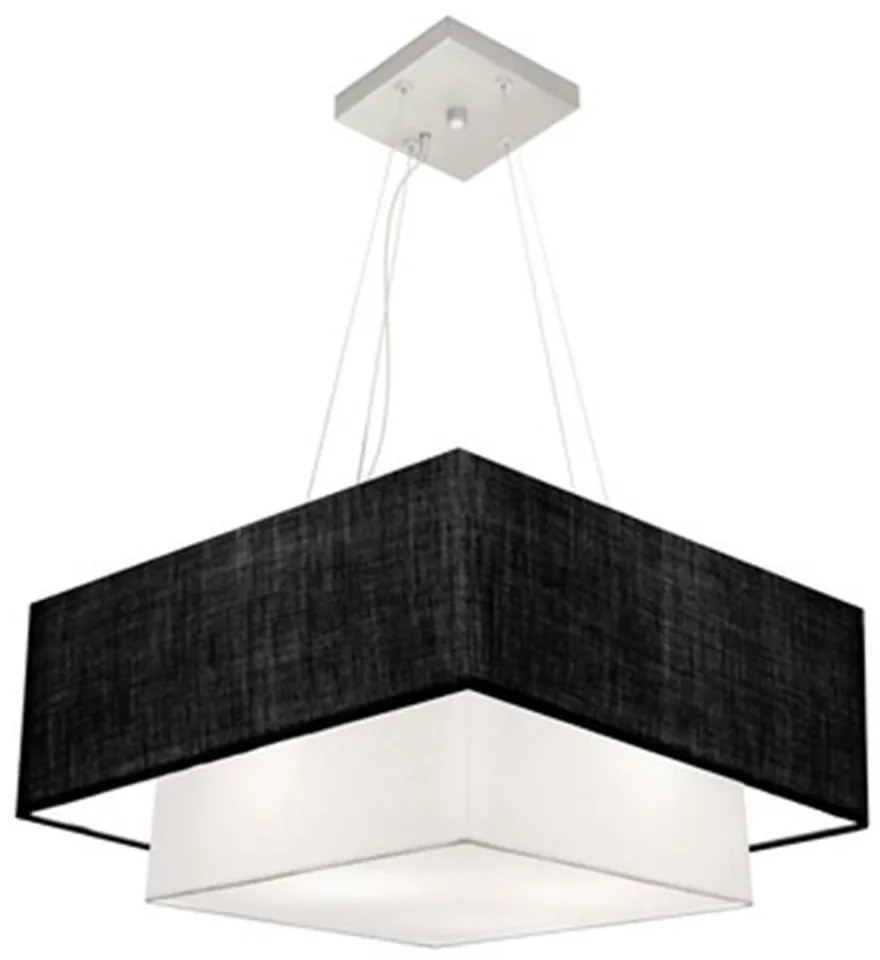 Lustre Pendente Duplo Quadrado Vivare Md-4066 Cúpula em Tecido 50x35cm Preto / Branco - Bivolt