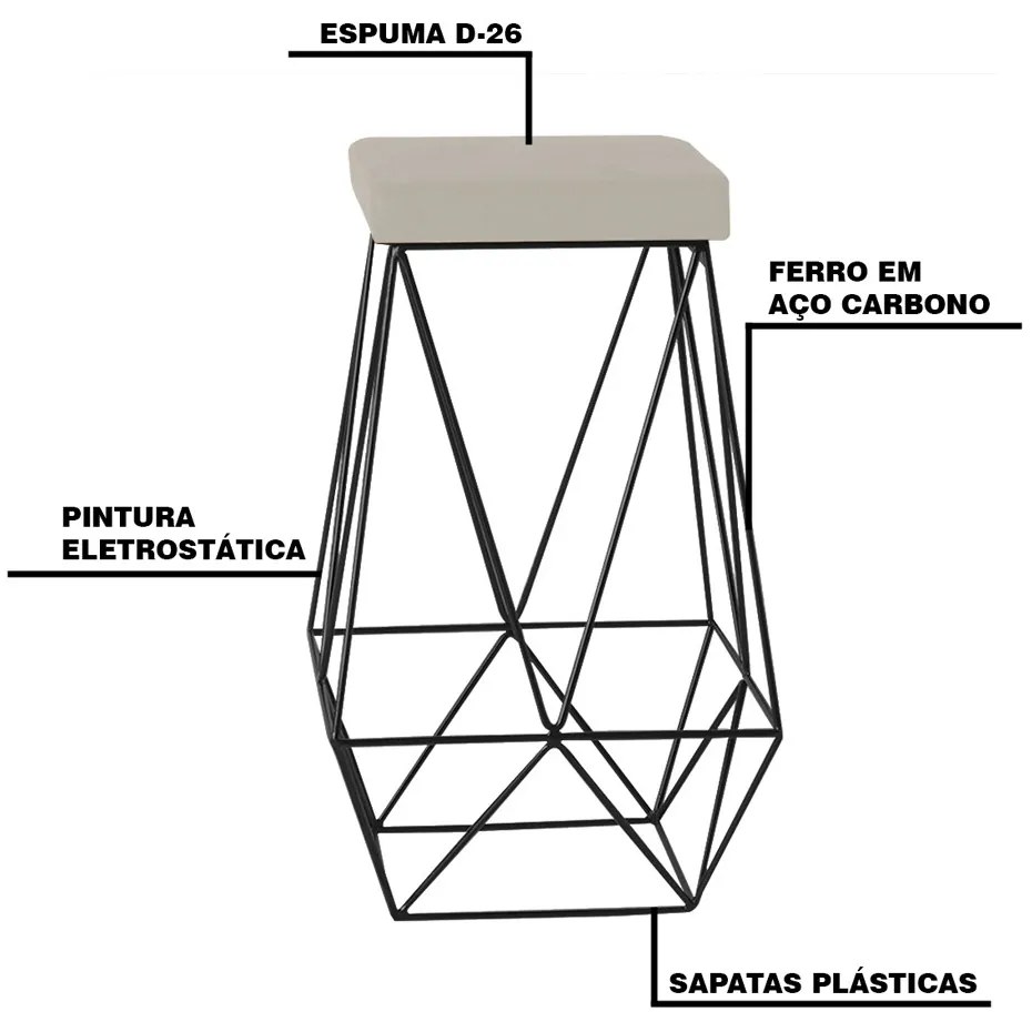 Kit 2 Banqueta Decorativa Kathy Base Preta Suede Bege G41 - Gran Belo