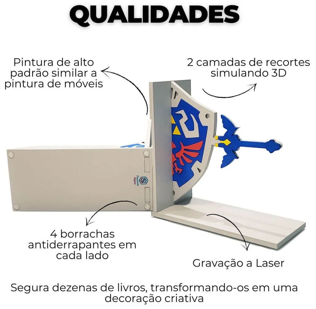 Aparador de Livros e Jogos Zelda Escudo Link