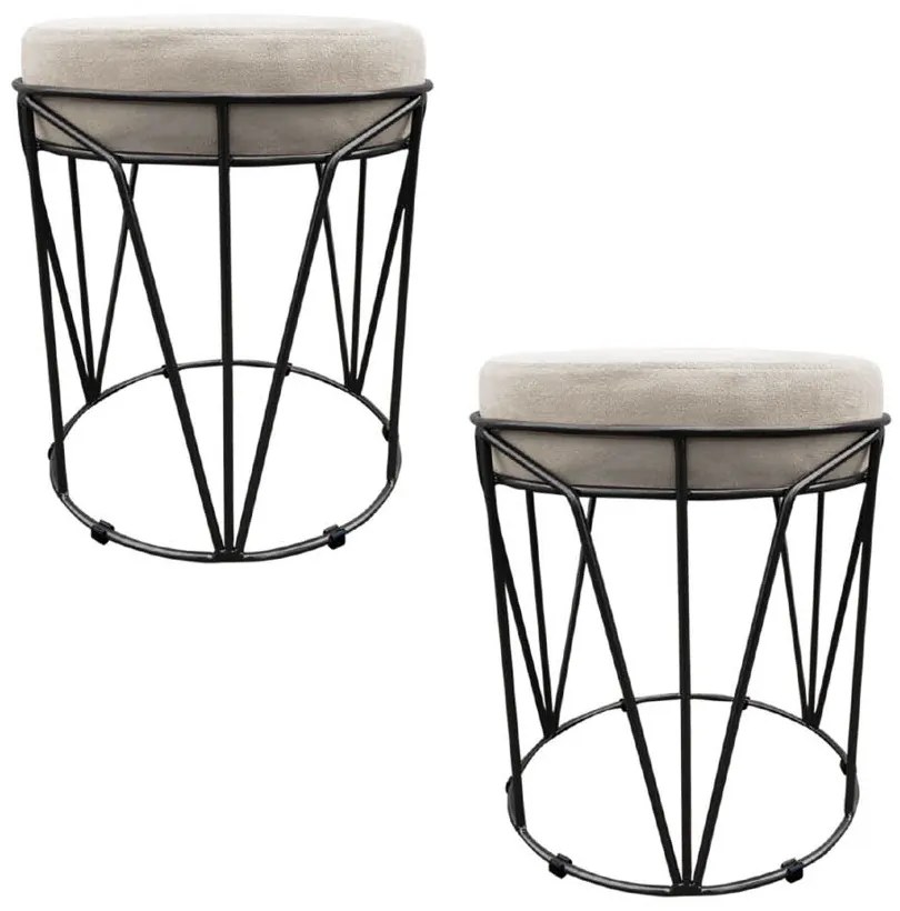 Kit 02 Puffs Multiuso com Mesa Babu 2 em 1 Suede Base Preto D'Rossi - Bege