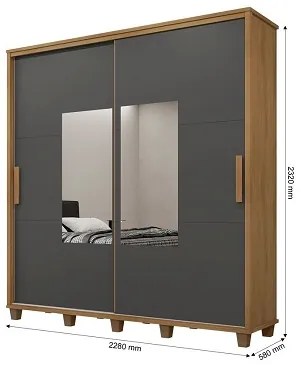 Guarda-Roupa Monte Carlo C/Espelho Cinamomo/Grafite – RV Móveis