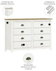 Cômoda Para Quarto 125cm Com 8 Gavetas Lázio Freijó F07     - Mpozenat