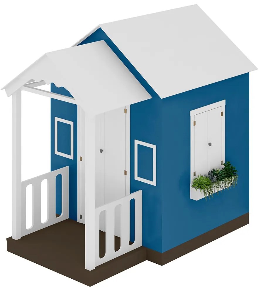 Casinha de Brinquedo MDF com Varanda Artesanal Branco/Azul L12 - Gran Belo