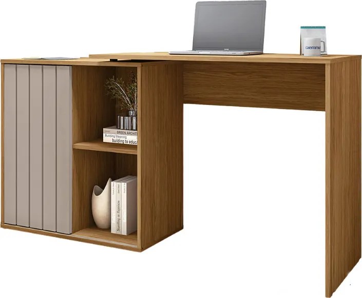 Escrivaninha Mesa Computador 140cm Tamires C01 - D'Rossi - Bege Amarelado/Cinza