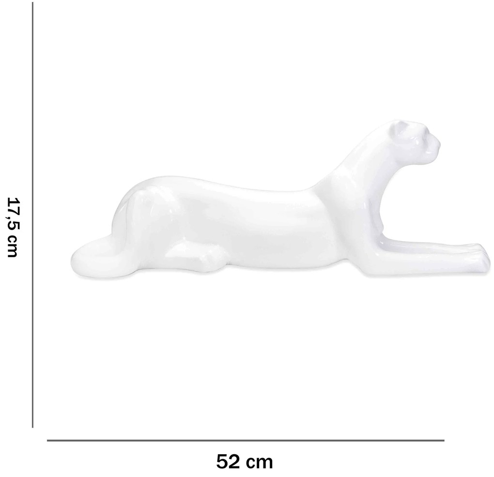 Escultura Decorativa Onça Deitada Branco 17,5x52x13 Cm - D'Rossi